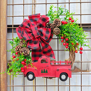 Christmas Truck Pinecone Wreaths with Eucalyptus Red Berry Artificial Ornaments for Front Door Wall Hanging, Bulk Wholesale