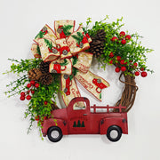 Christmas Truck Pinecone Wreaths with Eucalyptus Red Berry Artificial Ornaments for Front Door Wall Hanging, Bulk Wholesale