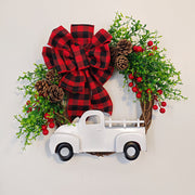 Christmas Truck Pinecone Wreaths with Eucalyptus Red Berry Artificial Ornaments for Front Door Wall Hanging, Bulk Wholesale