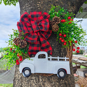 Christmas Truck Pinecone Wreaths with Eucalyptus Red Berry Artificial Ornaments for Front Door Wall Hanging, Bulk Wholesale