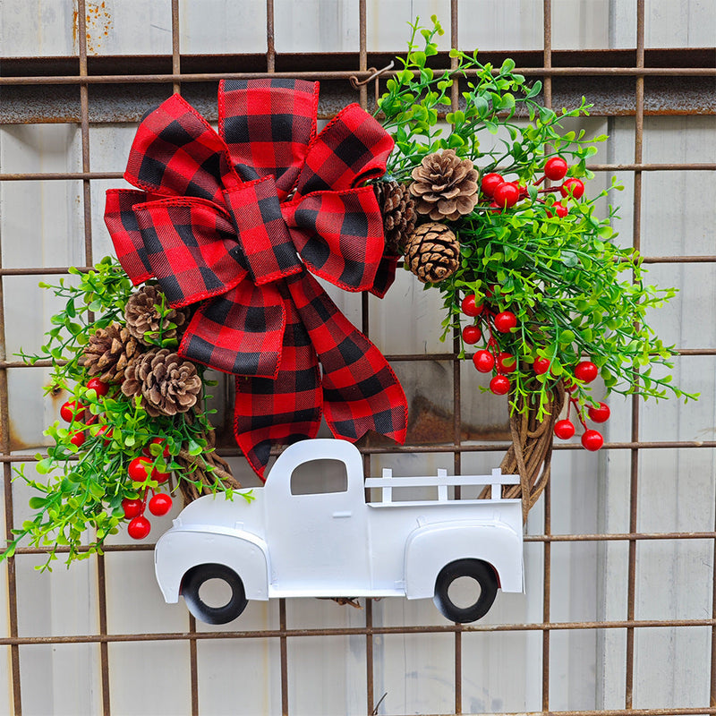 Christmas Truck Pinecone Wreaths with Eucalyptus Red Berry Artificial Ornaments for Front Door Wall Hanging, Bulk Wholesale