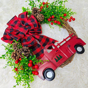 Christmas Truck Pinecone Wreaths with Eucalyptus Red Berry Artificial Ornaments for Front Door Wall Hanging, Bulk Wholesale