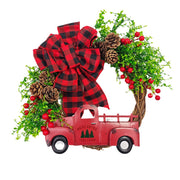 Christmas Truck Pinecone Wreaths with Eucalyptus Red Berry Artificial Ornaments for Front Door Wall Hanging, Bulk Wholesale