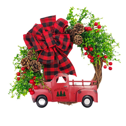 Christmas Truck Pinecone Wreaths with Eucalyptus Red Berry Artificial Ornaments for Front Door Wall Hanging, Bulk Wholesale