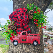 Christmas Truck Pinecone Wreaths with Eucalyptus Red Berry Artificial Ornaments for Front Door Wall Hanging, Bulk Wholesale