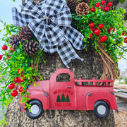 Christmas Truck Pinecone Wreaths with Eucalyptus Red Berry Artificial Ornaments for Front Door Wall Hanging, Bulk Wholesale
