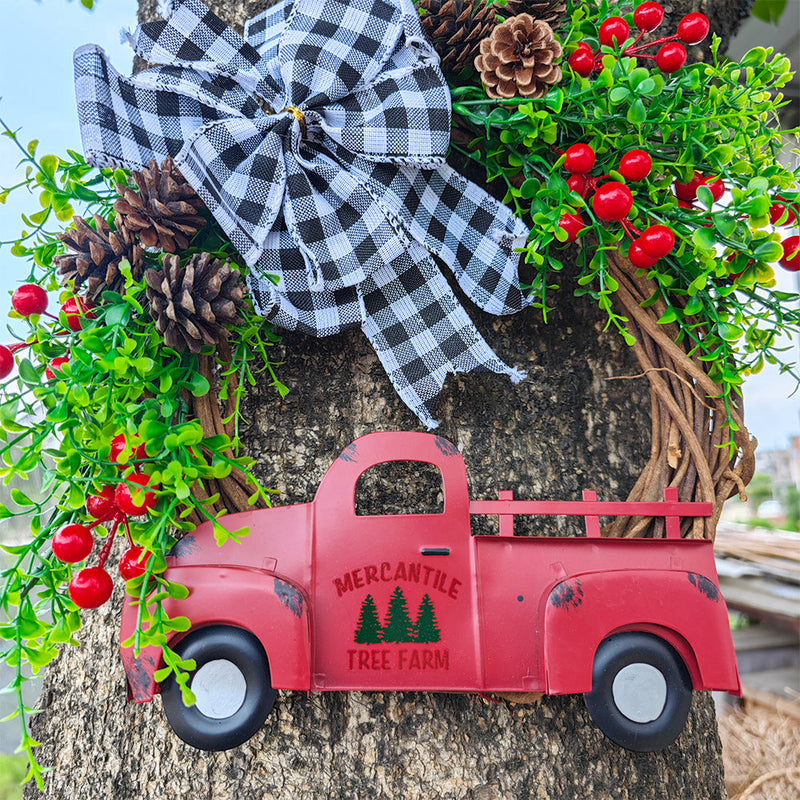 Christmas Truck Pinecone Wreaths with Eucalyptus Red Berry Artificial Ornaments for Front Door Wall Hanging, Bulk Wholesale