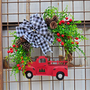 Christmas Truck Pinecone Wreaths with Eucalyptus Red Berry Artificial Ornaments for Front Door Wall Hanging, Bulk Wholesale