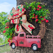 Christmas Truck Pinecone Wreaths with Eucalyptus Red Berry Artificial Ornaments for Front Door Wall Hanging, Bulk Wholesale
