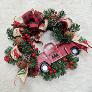 Christmas Truck Wreaths with Red Berries and Pinecones Artificial Holiday Door Wall Hanging Decoration Bulk Set