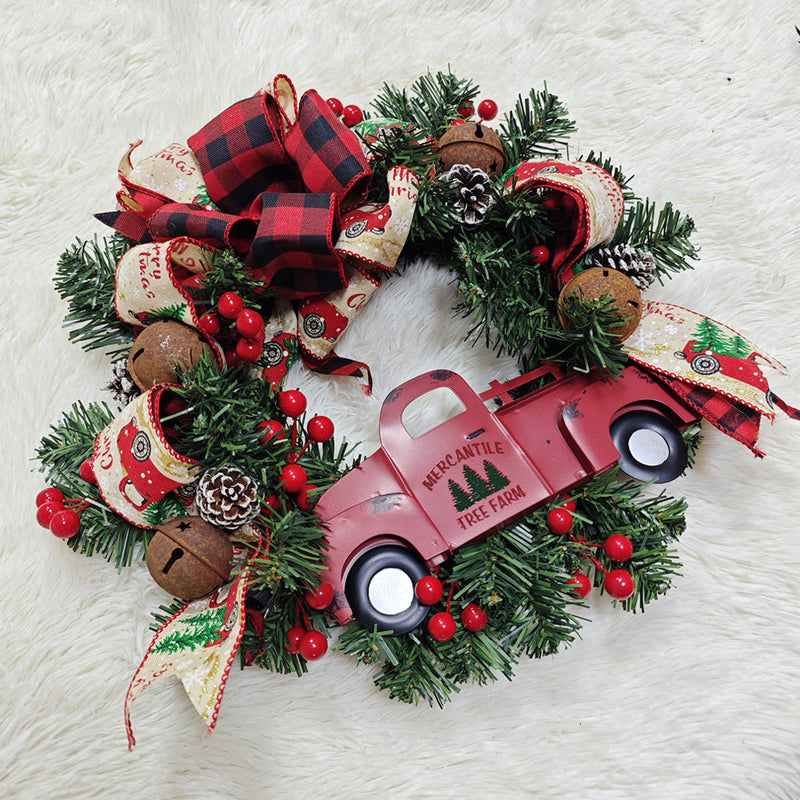 Christmas Truck Wreaths with Red Berries and Pinecones Artificial Holiday Door Wall Hanging Decoration Bulk Set