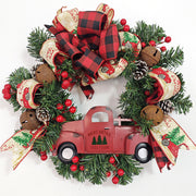 Christmas Truck Wreaths with Red Berries and Pinecones Artificial Holiday Door Wall Hanging Decoration Bulk Set