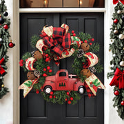 Christmas Truck Wreaths with Red Berries and Pinecones Artificial Holiday Door Wall Hanging Decoration Bulk Set