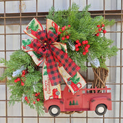 Christmas Truck Wreaths with Red Berries and Pinecones Artificial Holiday Door Wall Hanging Decoration Bulk Set