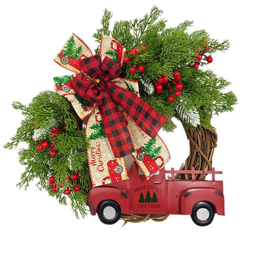 Christmas Truck Wreaths with Red Berries and Pinecones Artificial Holiday Door Wall Hanging Decoration Bulk Set
