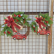 Christmas Truck Wreaths with Red Berries and Pinecones Artificial Holiday Door Wall Hanging Decoration Bulk Set