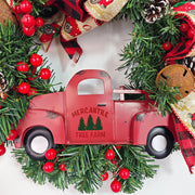 Christmas Truck Wreaths with Red Berries and Pinecones Artificial Holiday Door Wall Hanging Decoration Bulk Set