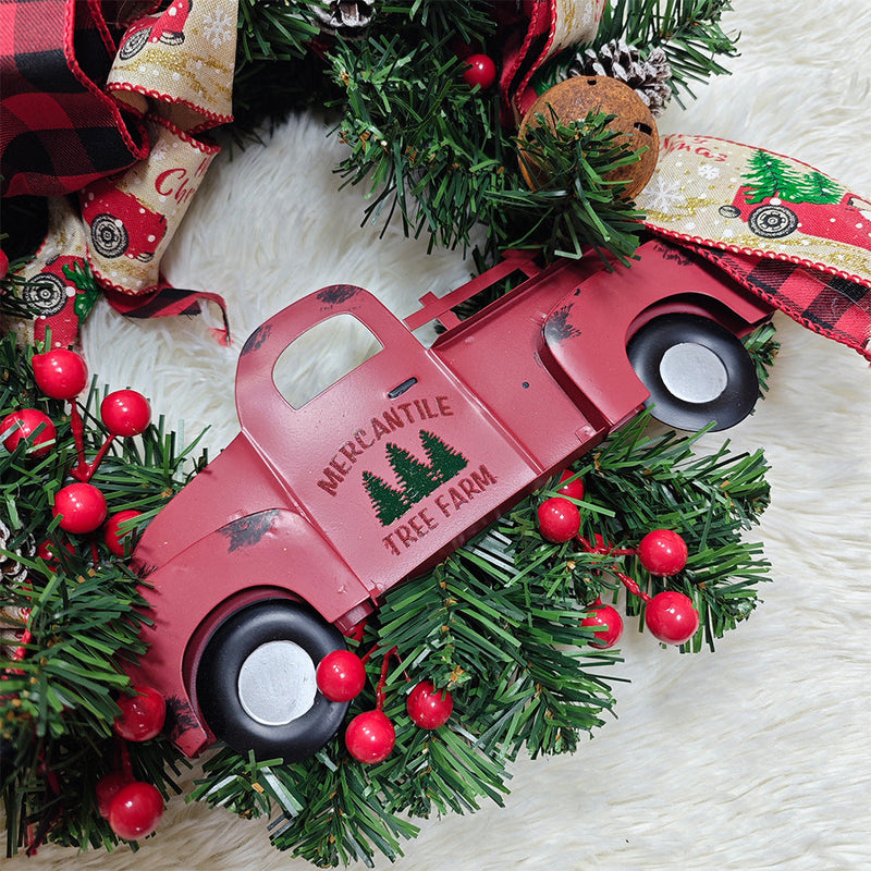 Christmas Truck Wreaths with Red Berries and Pinecones Artificial Holiday Door Wall Hanging Decoration Bulk Set