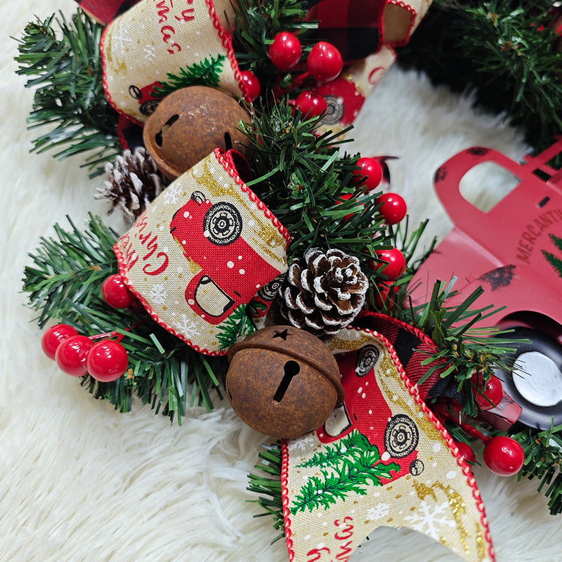 Christmas Truck Wreaths with Red Berries and Pinecones Artificial Holiday Door Wall Hanging Decoration Bulk Set