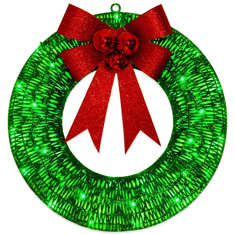 20 Inch Metal Christmas Wreath with LED Lights, Glitter Sequins Garland for Front Door, Party, Fireplace, Porch, Winter Home Decor