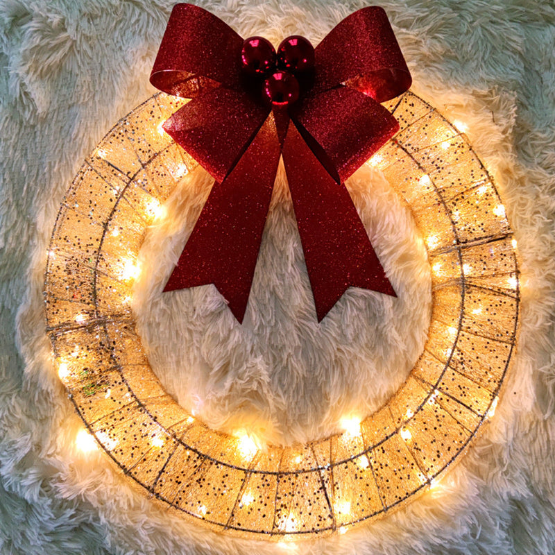 20 Inch Metal Christmas Wreath with LED Lights, Glitter Sequins Garland for Front Door, Party, Fireplace, Porch, Winter Home Decor