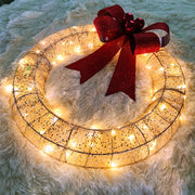 20 Inch Metal Christmas Wreath with LED Lights, Glitter Sequins Garland for Front Door, Party, Fireplace, Porch, Winter Home Decor