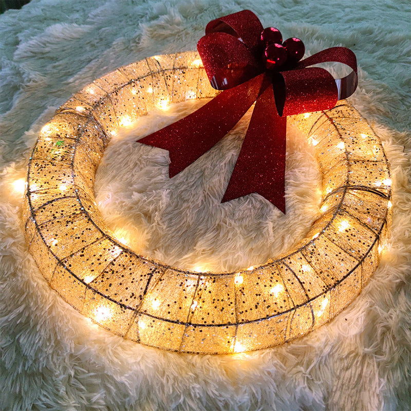 20 Inch Metal Christmas Wreath with LED Lights, Glitter Sequins Garland for Front Door, Party, Fireplace, Porch, Winter Home Decor