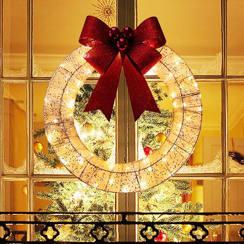 20 Inch Metal Christmas Wreath with LED Lights, Glitter Sequins Garland for Front Door, Party, Fireplace, Porch, Winter Home Decor