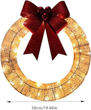 20 Inch Metal Christmas Wreath with LED Lights, Glitter Sequins Garland for Front Door, Party, Fireplace, Porch, Winter Home Decor