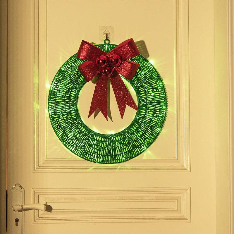 20 Inch Metal Christmas Wreath with LED Lights, Glitter Sequins Garland for Front Door, Party, Fireplace, Porch, Winter Home Decor
