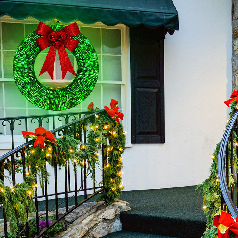 20 Inch Metal Christmas Wreath with LED Lights, Glitter Sequins Garland for Front Door, Party, Fireplace, Porch, Winter Home Decor