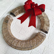 20 Inch Metal Christmas Wreath with LED Lights, Glitter Sequins Garland for Front Door, Party, Fireplace, Porch, Winter Home Decor