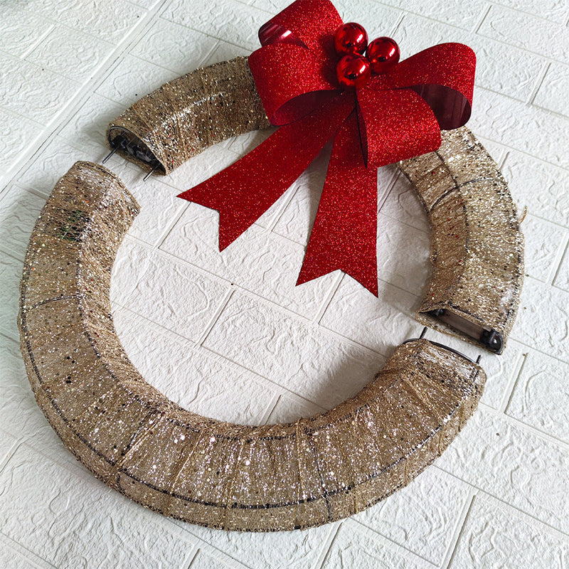 20 Inch Metal Christmas Wreath with LED Lights, Glitter Sequins Garland for Front Door, Party, Fireplace, Porch, Winter Home Decor
