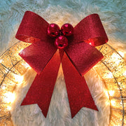 20 Inch Metal Christmas Wreath with LED Lights, Glitter Sequins Garland for Front Door, Party, Fireplace, Porch, Winter Home Decor