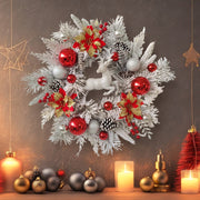 Artificial Christmas Wreaths with Elk, Cedar, Pinecones, Glitter Poinsettias – Holiday Front Door Wall Hanging Decoration, Bulk Wholesale