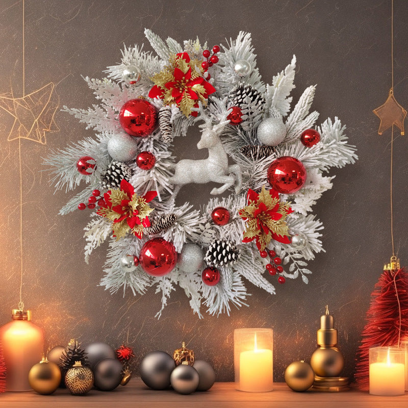 Artificial Christmas Wreaths with Elk, Cedar, Pinecones, Glitter Poinsettias – Holiday Front Door Wall Hanging Decoration, Bulk Wholesale