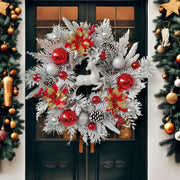 Artificial Christmas Wreaths with Elk, Cedar, Pinecones, Glitter Poinsettias – Holiday Front Door Wall Hanging Decoration, Bulk Wholesale