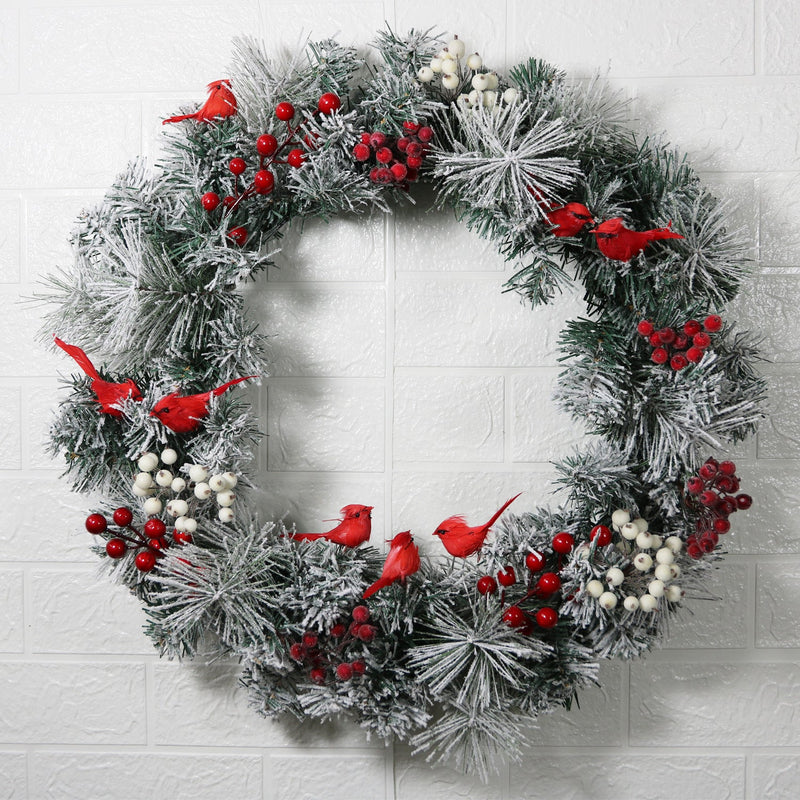 Christmas Wreaths Bulk Set with Berry, Cedar, Red Bird, Cardinal Ornaments for Front Door, Indoor Outdoor Decor