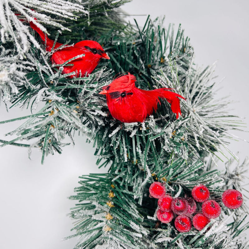 Christmas Wreaths Bulk Set with Berry, Cedar, Red Bird, Cardinal Ornaments for Front Door, Indoor Outdoor Decor