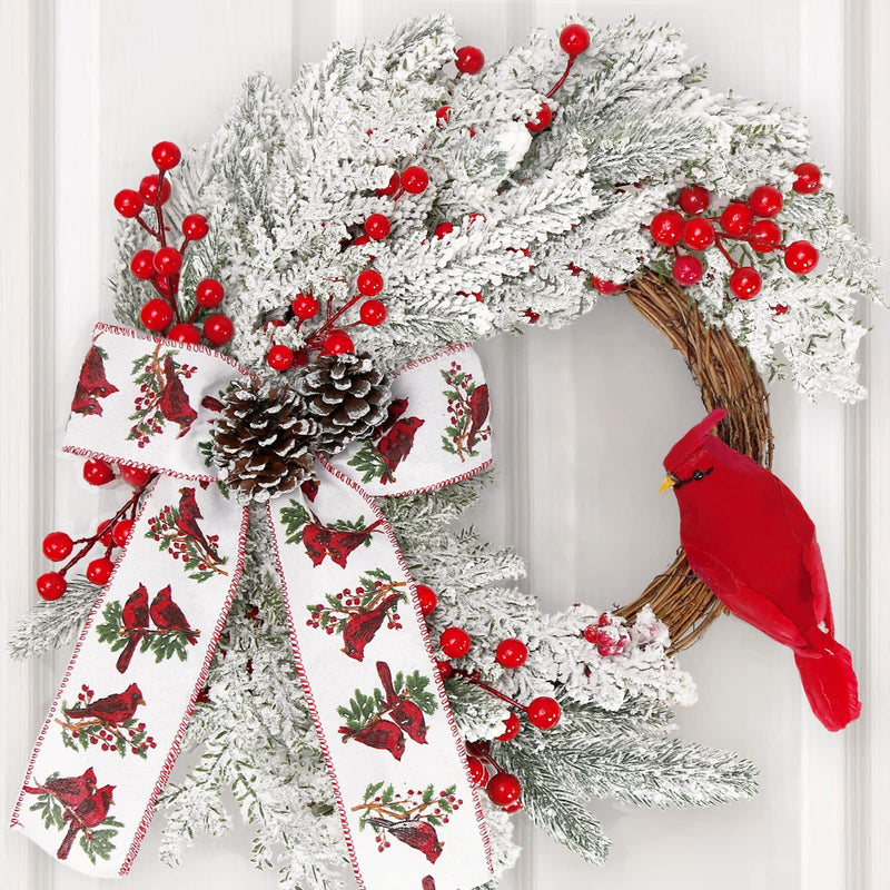 Artificial Christmas Wreaths with Red Berries, Cedar, Pinecones, Cardinal Ornament – Bulk Holiday Door Wall Decor