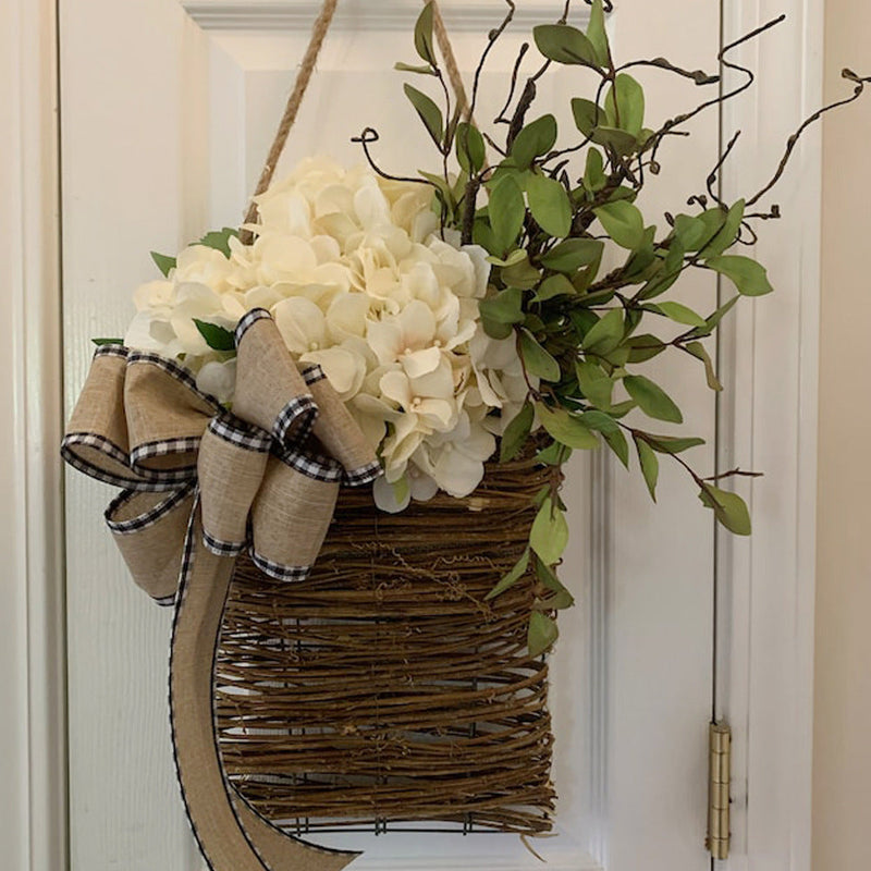 Cream Hydrangea Artificial Flowers Bulk 12 Inch Door Hanger Basket Wreath for Front Door Wall Porch Decor
