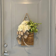 Cream Hydrangea Artificial Flowers Bulk 12 Inch Door Hanger Basket Wreath for Front Door Wall Porch Decor
