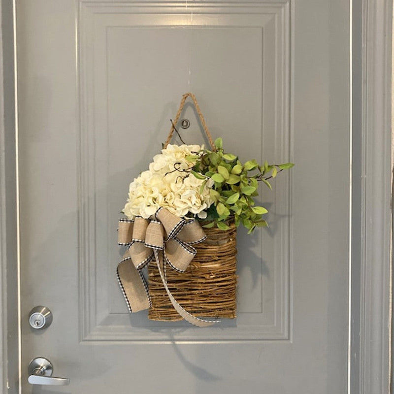 Cream Hydrangea Artificial Flowers Bulk 12 Inch Door Hanger Basket Wreath for Front Door Wall Porch Decor