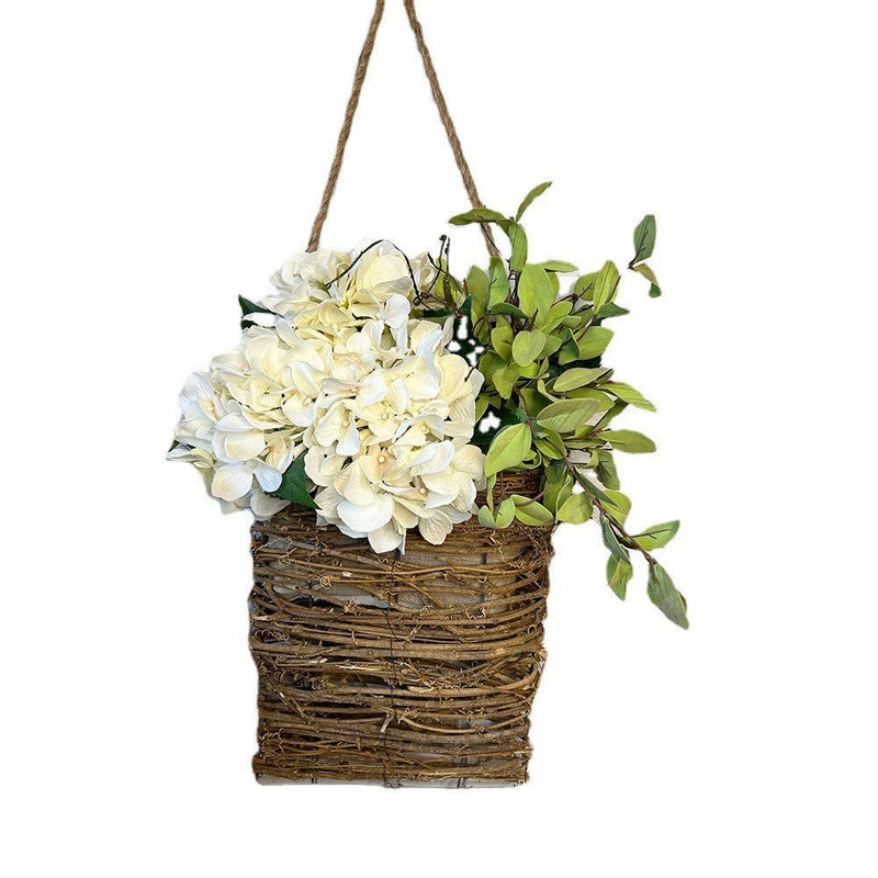 Cream Hydrangea Artificial Flowers Bulk 12 Inch Door Hanger Basket Wreath for Front Door Wall Porch Decor