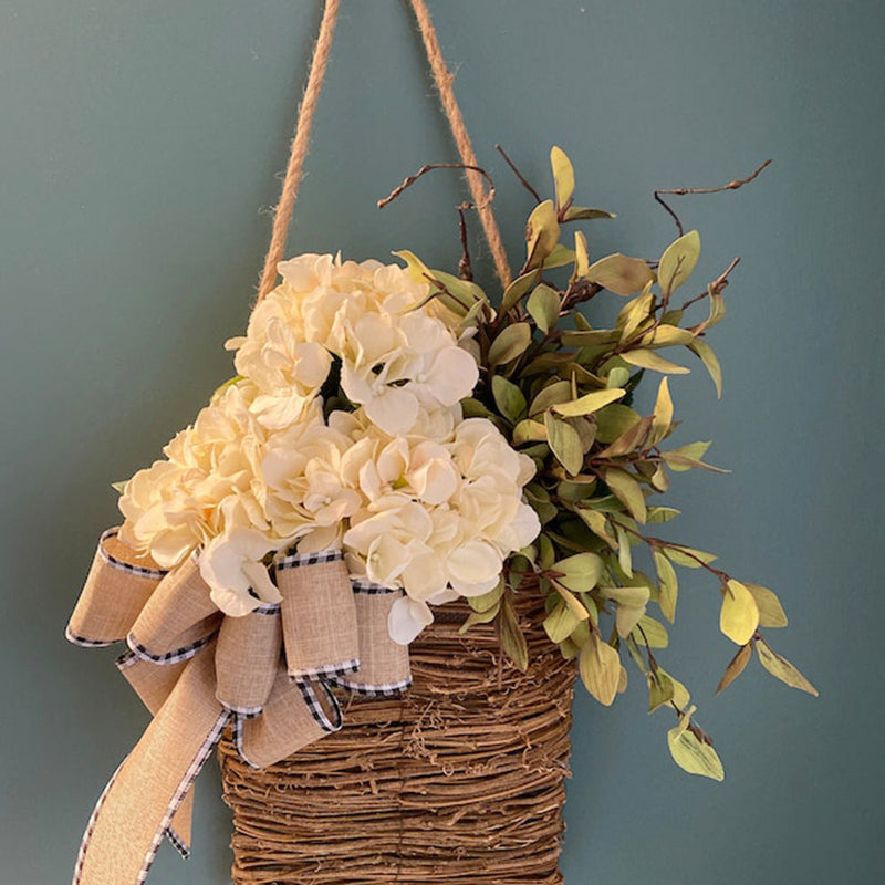 Cream Hydrangea Artificial Flowers Bulk 12 Inch Door Hanger Basket Wreath for Front Door Wall Porch Decor