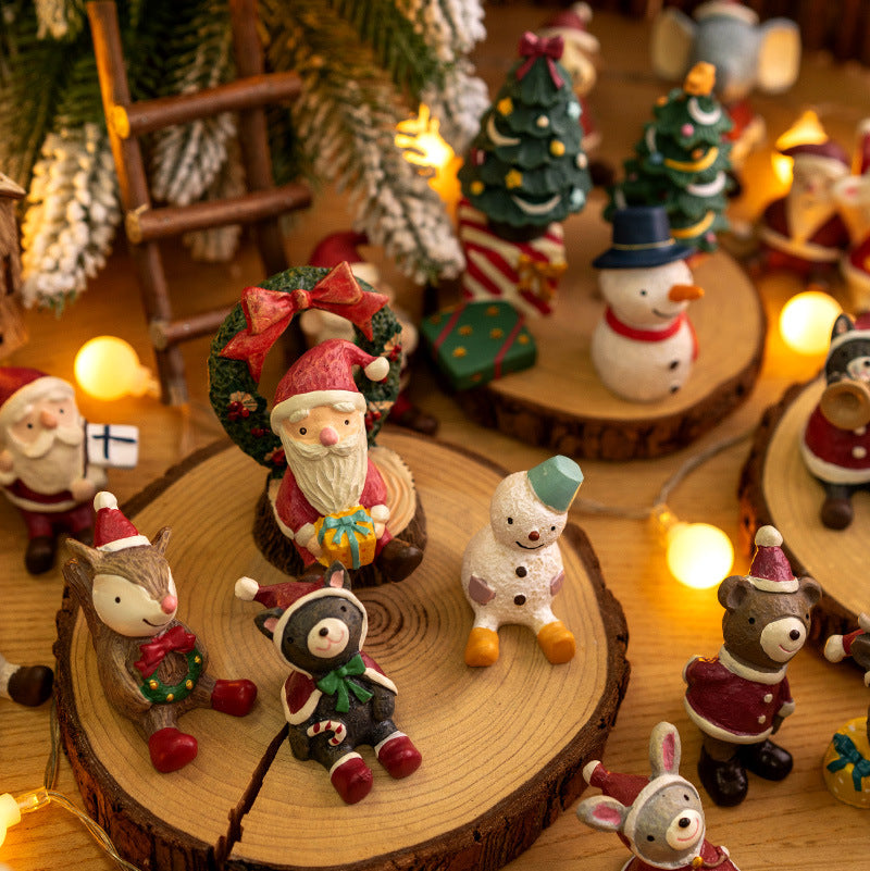 Mini Santa Claus and Snowman Figurines, 12 Pcs Christmas Tabletop Ornaments, Holiday Decorations