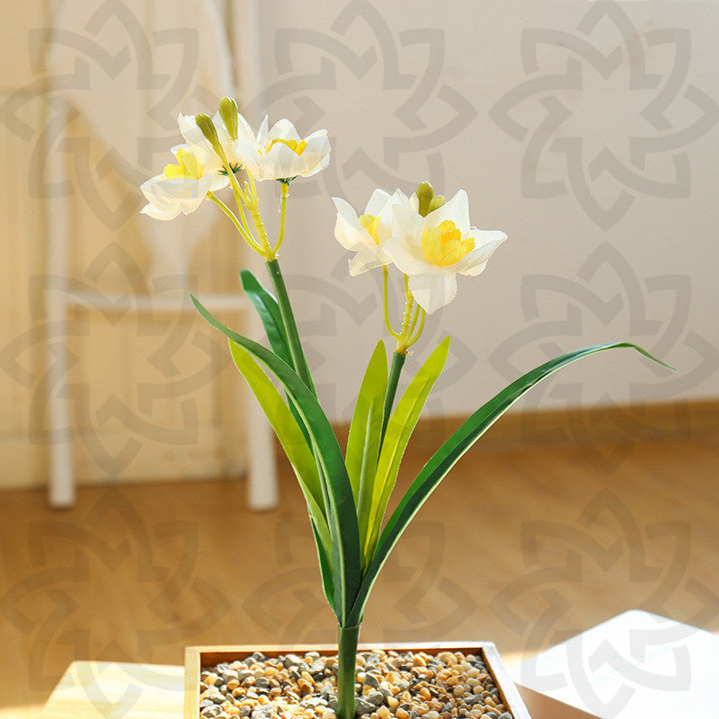 17.7 Inch Artificial Silk Daffodil Bush with 2 Forks, Bulk Narcissus Flowers