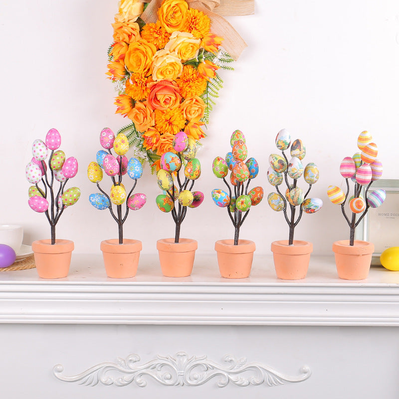 6 Pcs Artificial Easter Egg Stems in Pots Holiday Decor Bulk Set