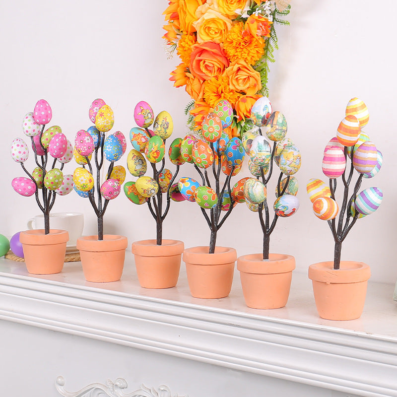 6 Pcs Artificial Easter Egg Stems in Pots Holiday Decor Bulk Set