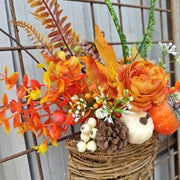 Artificial Maple Leaf and Pumpkin Door Hanger Wreath, Fall Harvest Thanksgiving Decor, 1 Piece, 14 Inch
